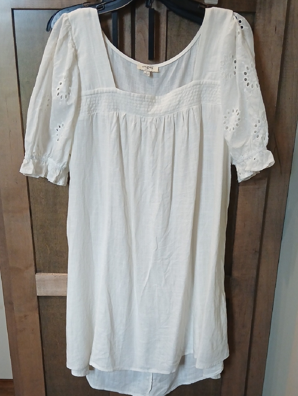Umgee Lightweight White Eyelet Sleeve Midi Shirt/Dress